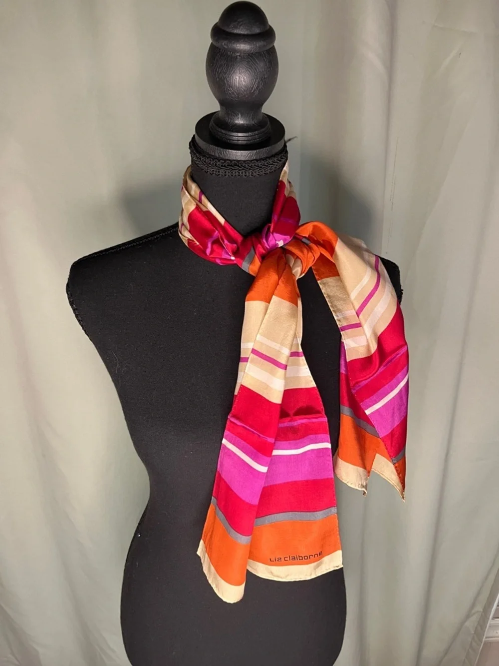 Liz Claiborne Vibrant Pink, Orange & Cream Striped Scarf